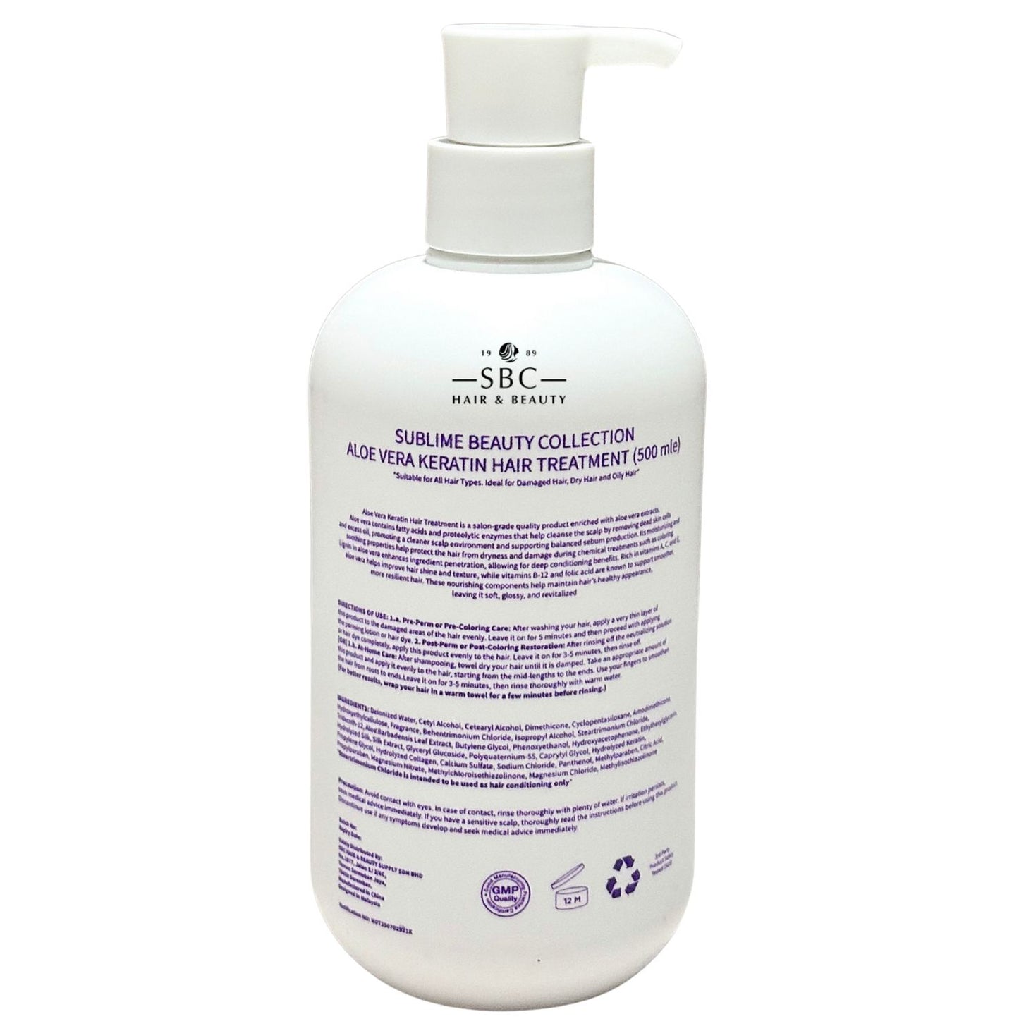 SUBLIME BEAUTY COLLECTION ALOE VERA KERATIN HAIR TREATMENT 500ML