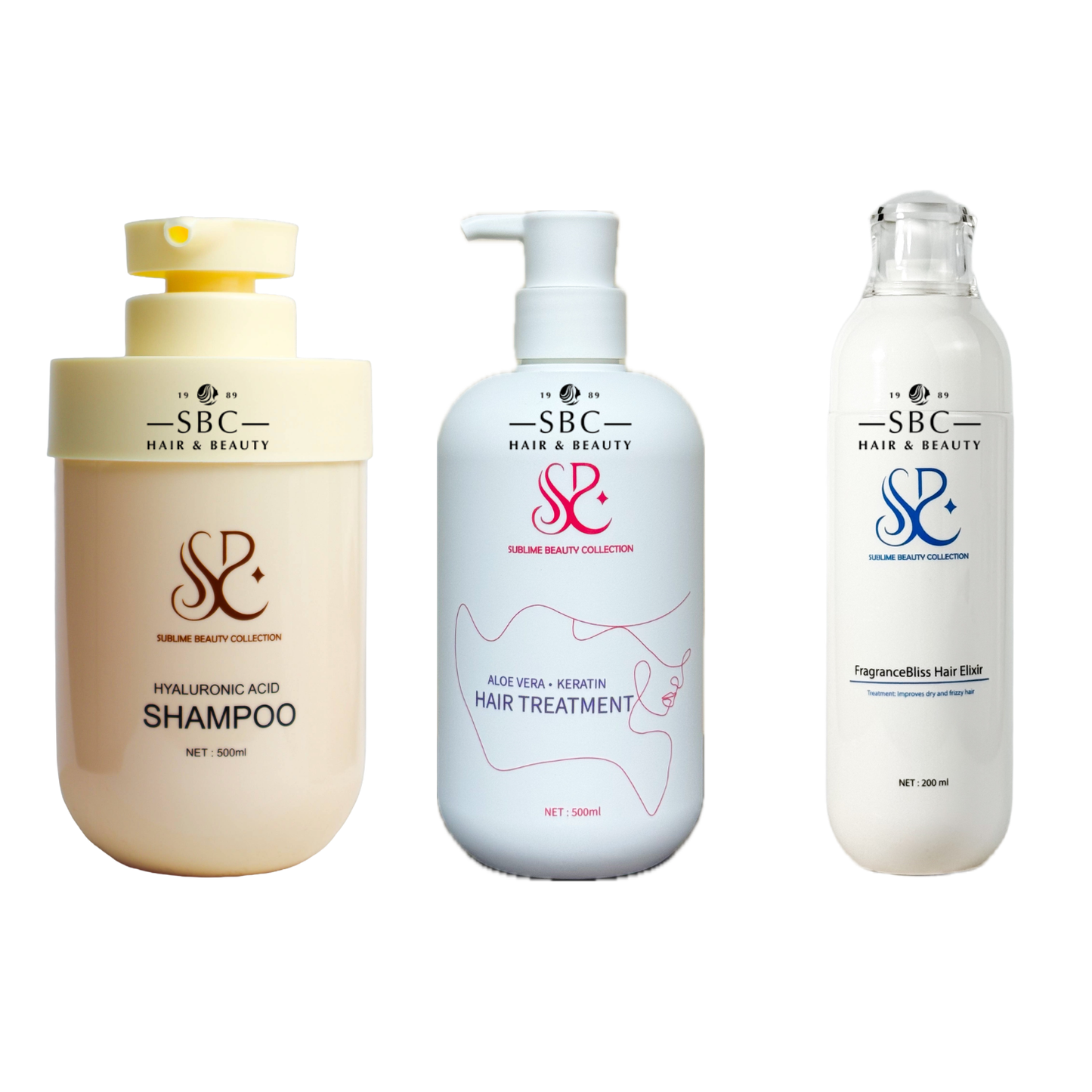 [FIRST 50-LIMITED PROMOTION] SUBLIME BEAUTY COLLECTION HYALURONIC ACID REFRESHING SHAMPOO, ALOE VERA KERATIN HAIR TREATMENT & HYDROSILK CONDITIONING SPRAY