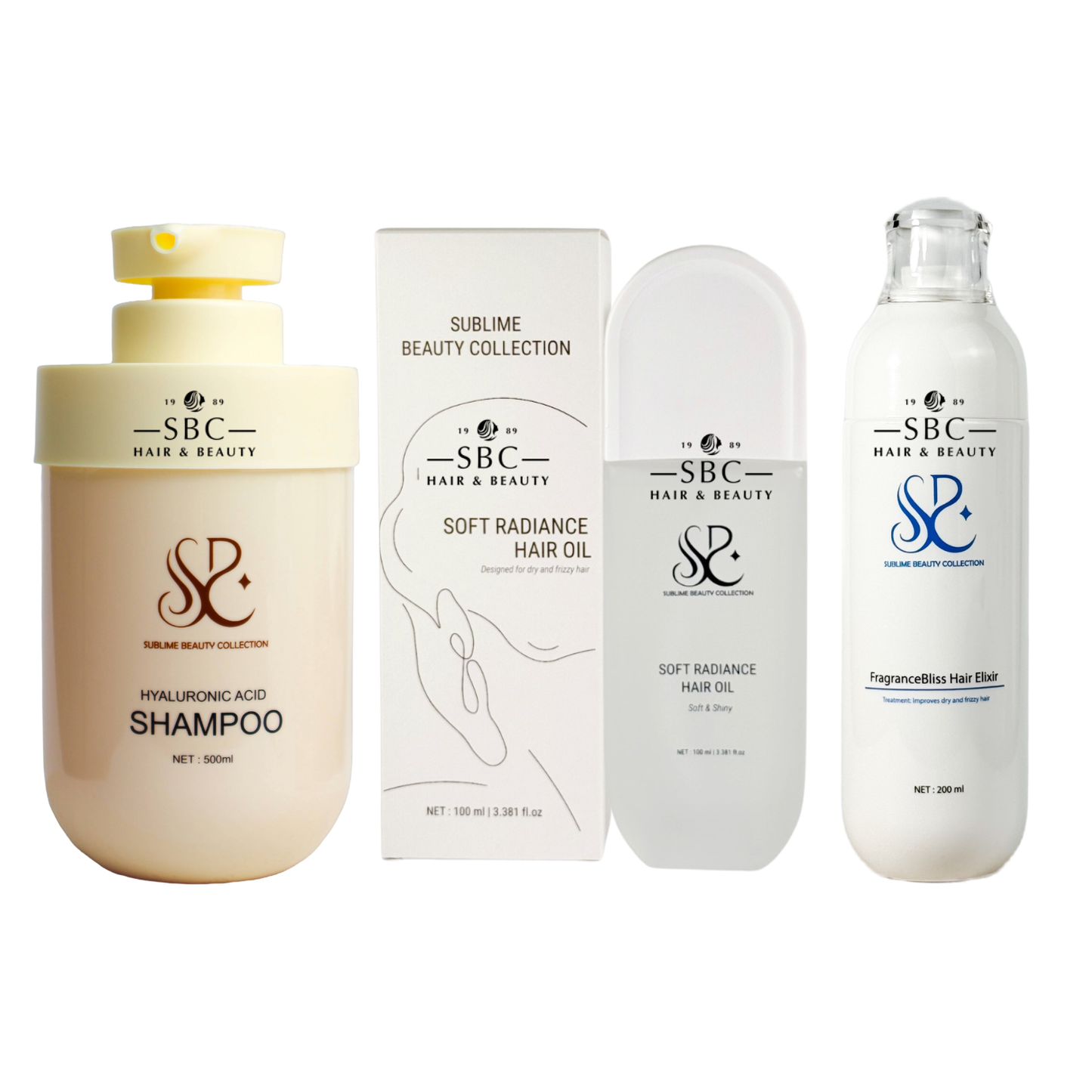 [LIMITED PROMOTION] SUBLIME BEAUTY COLLECTION HYALURONIC ACID REFRESHING SHAMPOO, SOFT RADIANCE HAIR OIL & HYDROSILK CONDITIONING SPRAY